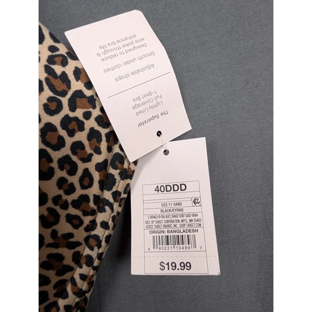 Auden The Superstar T-Shirt Bra‎ Full Coverage Lightly Lined Animal Print 40 DDD